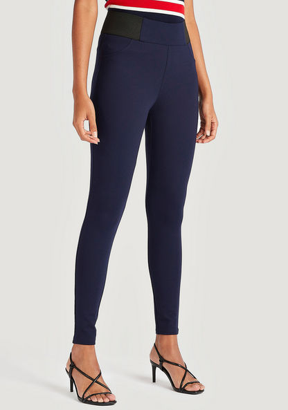 Solid Slim Fit High-Rise Leggings with Elasticated Waistband