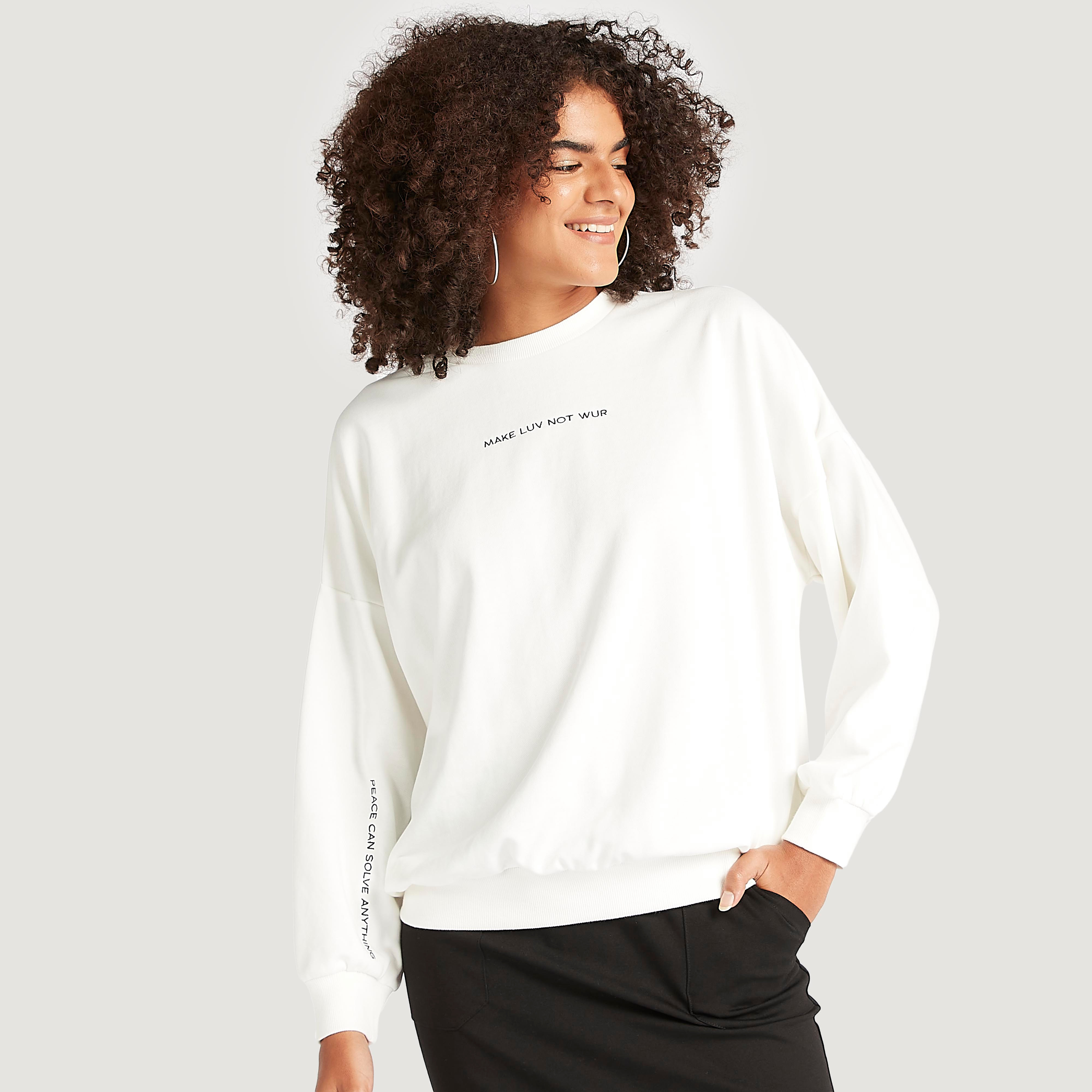 Slogan Embroidered Crew Neck Sweatshirt 