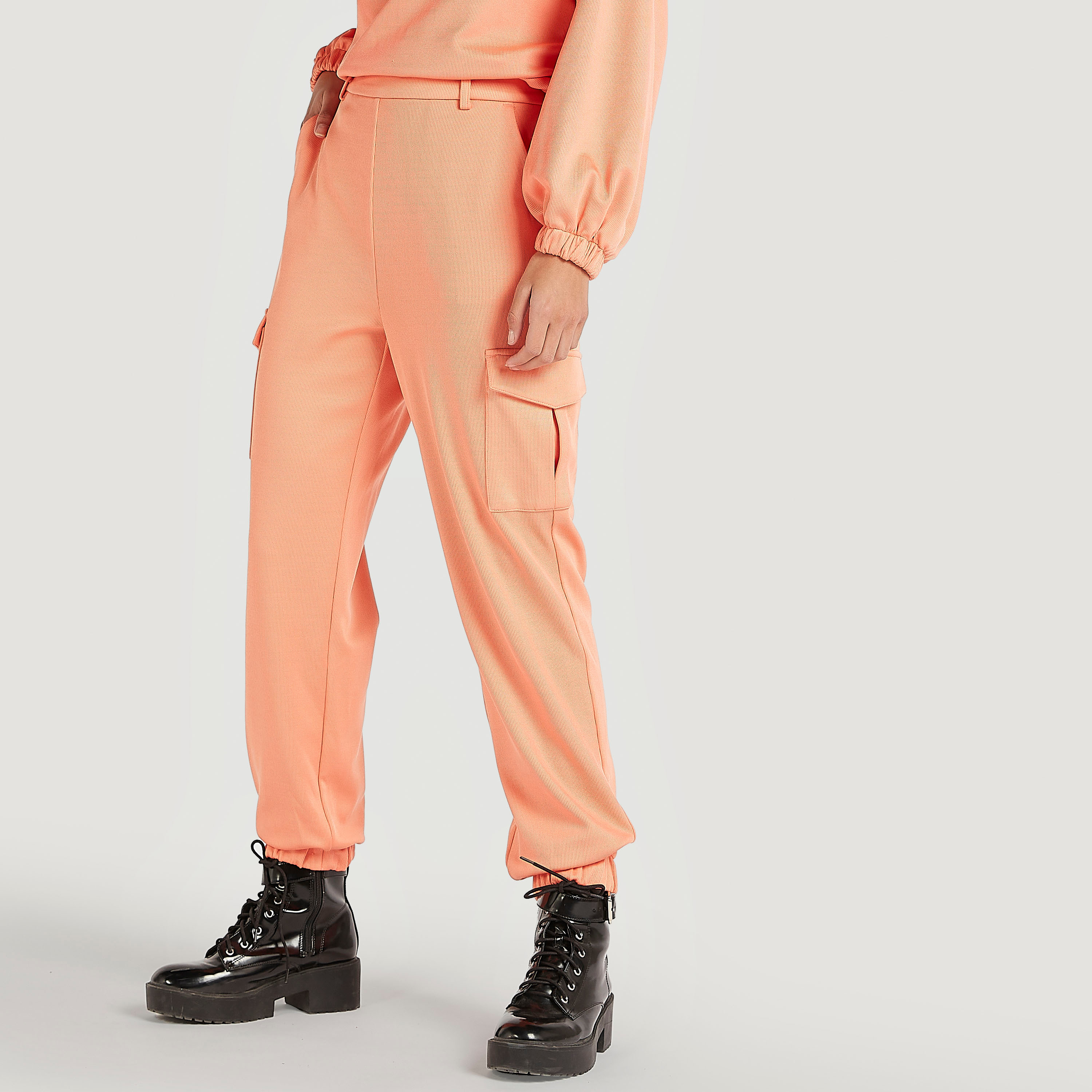 Buy Solid High Rise Cargo Pants with Elasticated Waistband Splash UAE