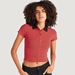 Striped Crop T-shirt with Cap Sleeves and Collar-Polos-thumbnail-0