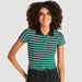 Striped Crop T-shirt with Cap Sleeves and Collar-Polos-thumbnail-0