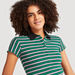 Striped Crop T-shirt with Cap Sleeves and Collar-Polos-thumbnailMobile-2