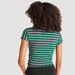 Striped Crop T-shirt with Cap Sleeves and Collar-Polos-thumbnail-3