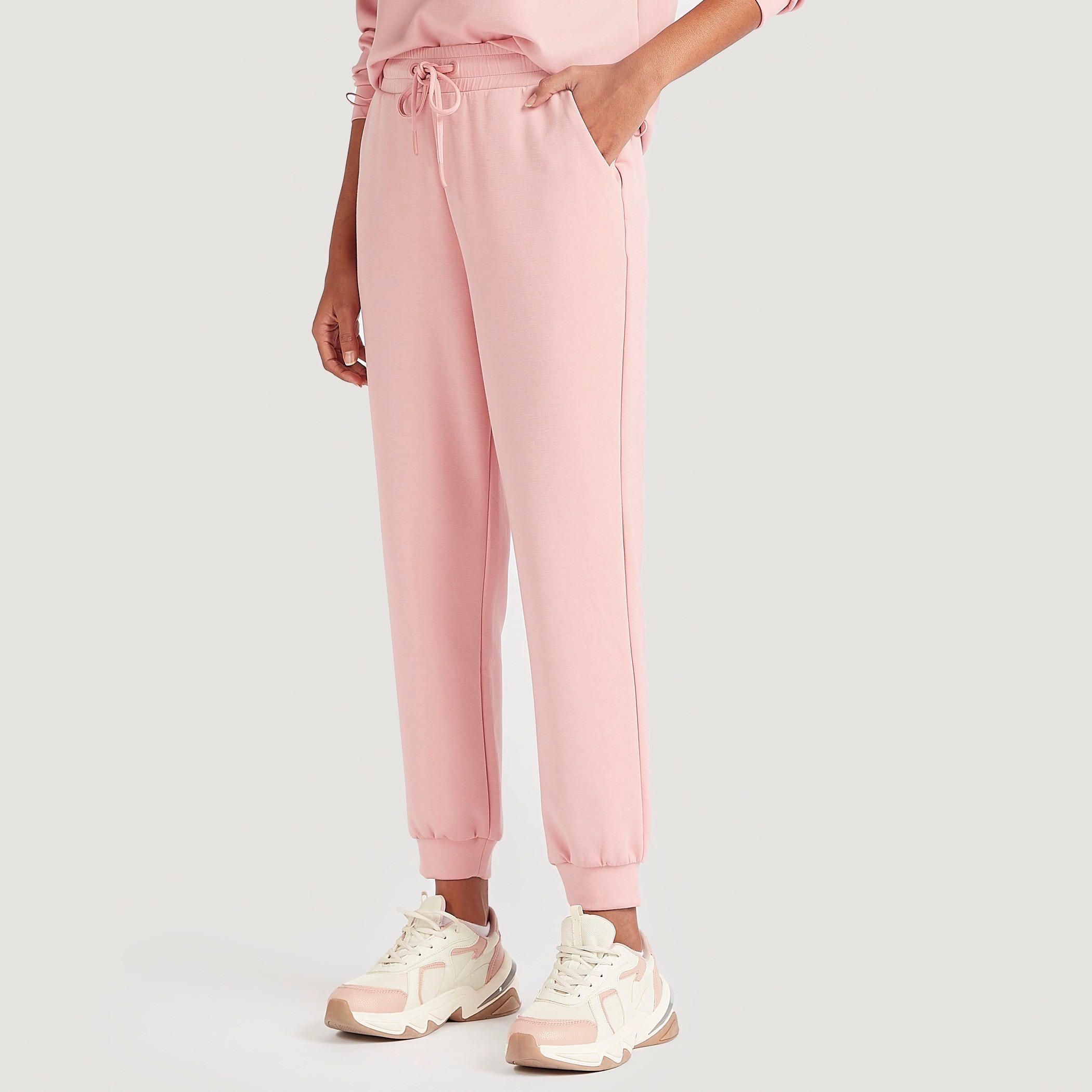 Solid Mid-Rise Jog Pants with Drawstring Closure and Pockets-women-clothing-bottoms-joggers-image-1