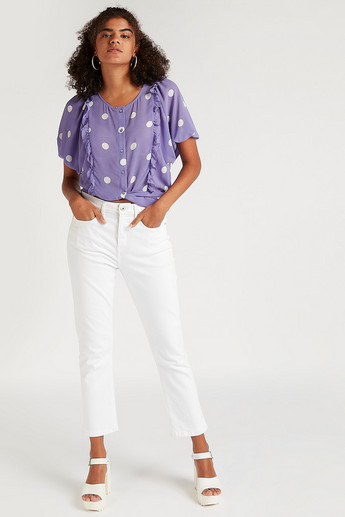 Polka Dotted Top with Round Neck and Short Sleeves