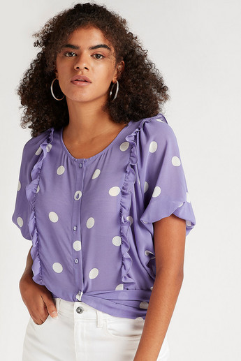Polka Dotted Top with Round Neck and Short Sleeves