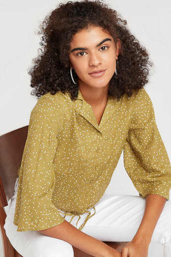 Sustainable Polka Dotted Top with Collar and Flared Sleeves