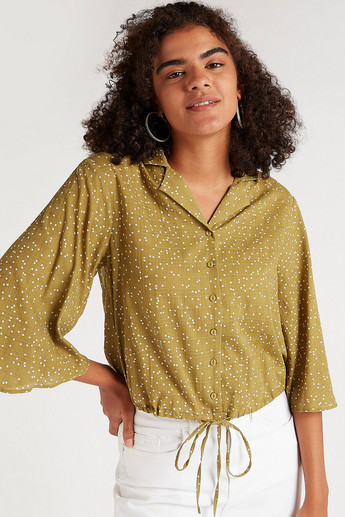 Sustainable Polka Dotted Top with Collar and Flared Sleeves