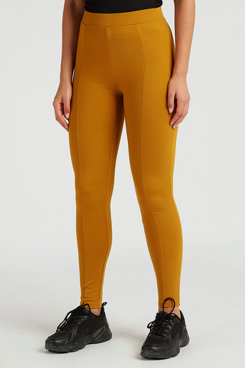 Solid Mid-Rise Leggings with Elasticated Waistband