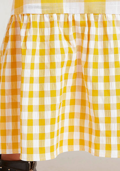 Checked Maxi A-line Dress with Bow Detail and Spaghetti Straps