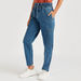 Solid Mid-Rise Denim Pants with Drawstring Closure and Paperbag Waist-Pants-thumbnail-0