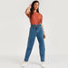 Solid Mid-Rise Denim Pants with Drawstring Closure and Paperbag Waist-Pants-thumbnailMobile-1