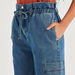 Solid Mid-Rise Denim Pants with Drawstring Closure and Paperbag Waist-Pants-thumbnail-2