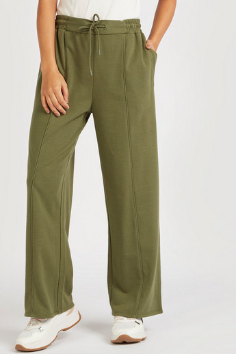 Sustainable Straight Fit Mid-Rise Flared Pants with Drawstring Closure