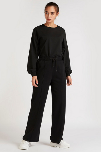 Sustainable Straight Fit Mid-Rise Flared Pants with Drawstring Closure