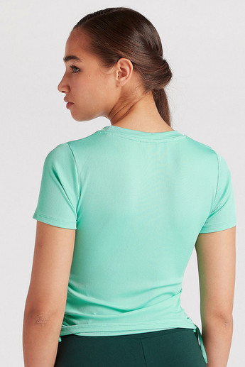 Textured Crew Neck T-shirt with Short Sleeves and Drawstring Detail