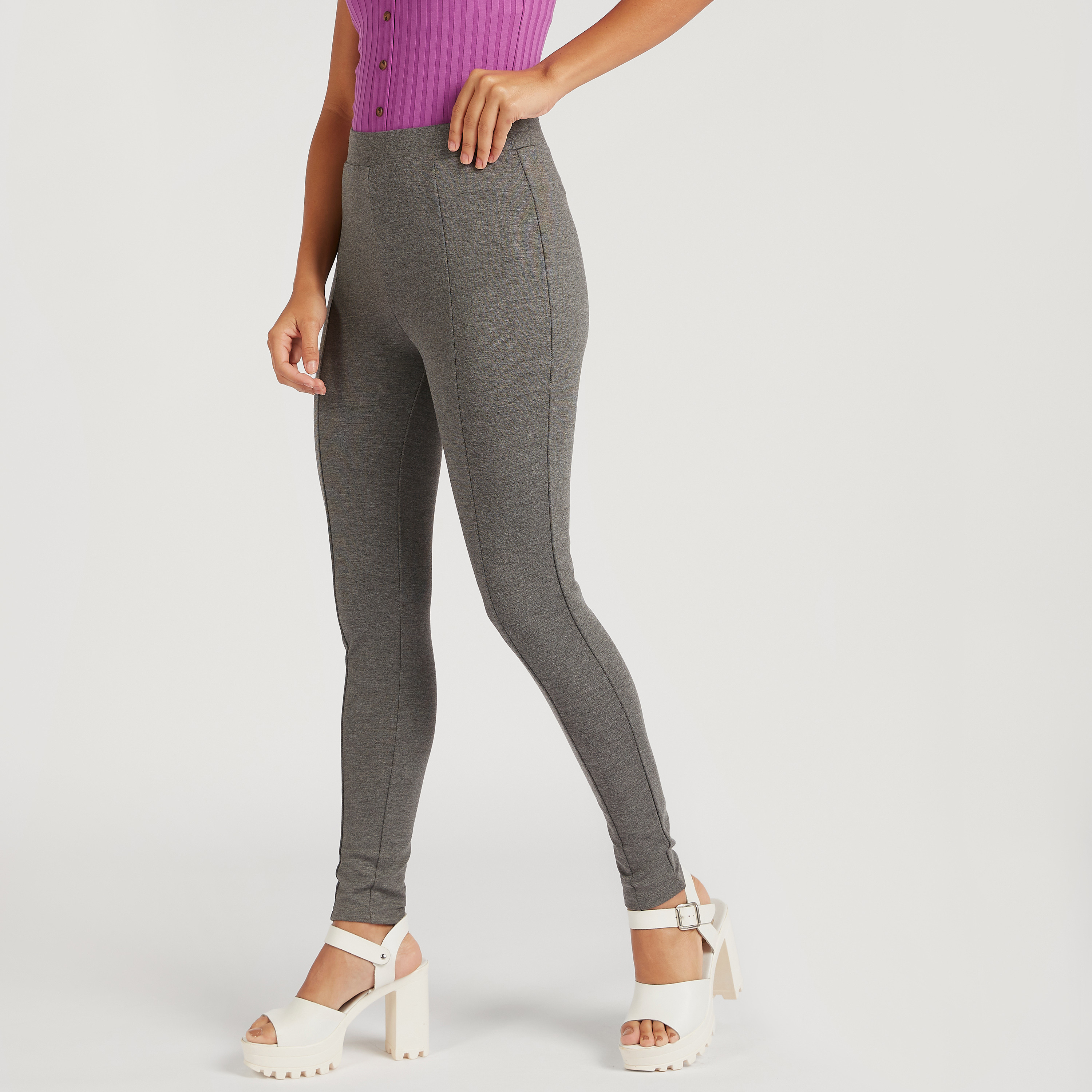 Solid Mid-Rise Skinny Fit Treggings 