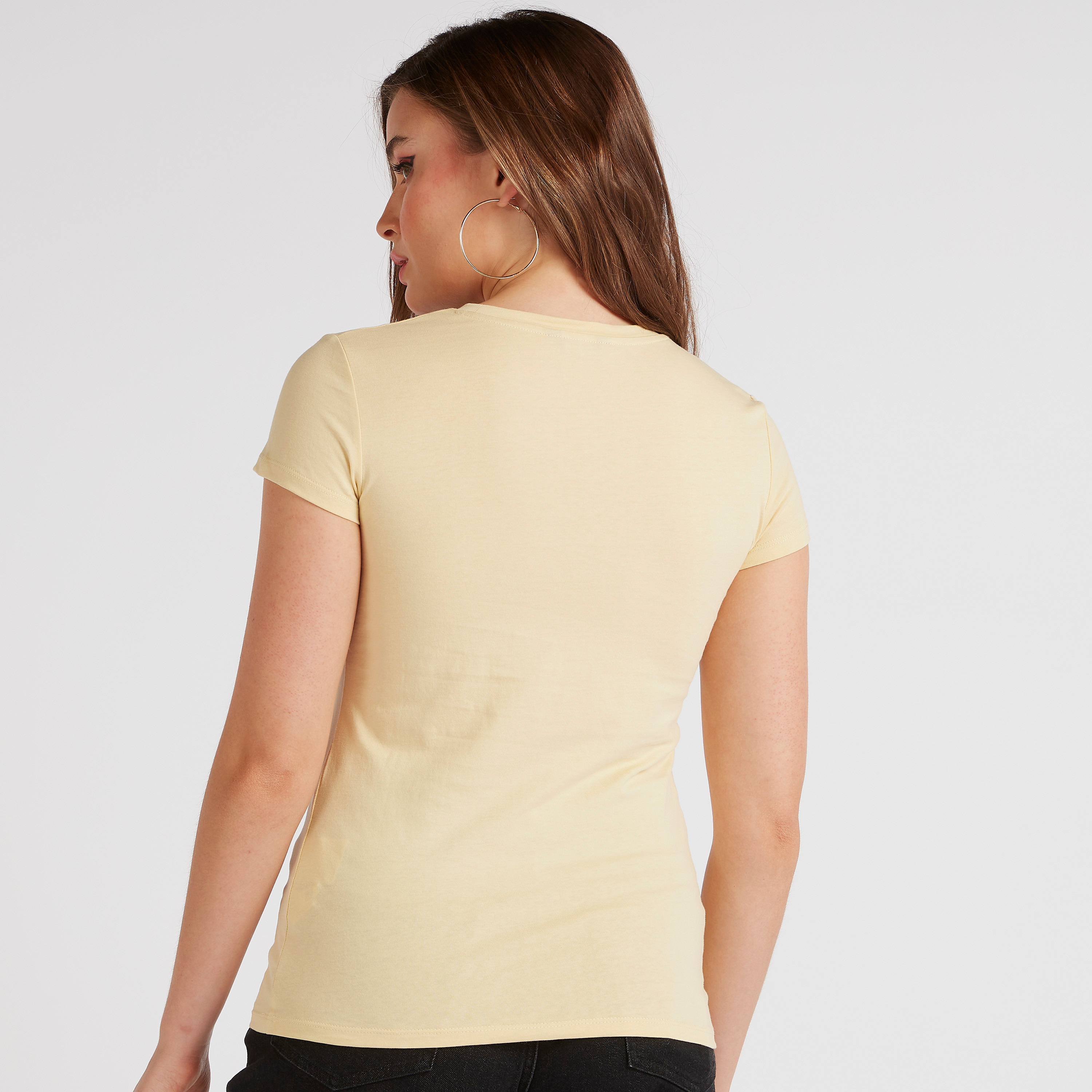 Typographic Print Crew Neck T-shirt with Cap Sleeves-women-clothing-tshirts-image-4