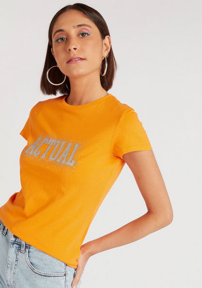 Printed Crew Neck T-shirt with Cap Sleeves