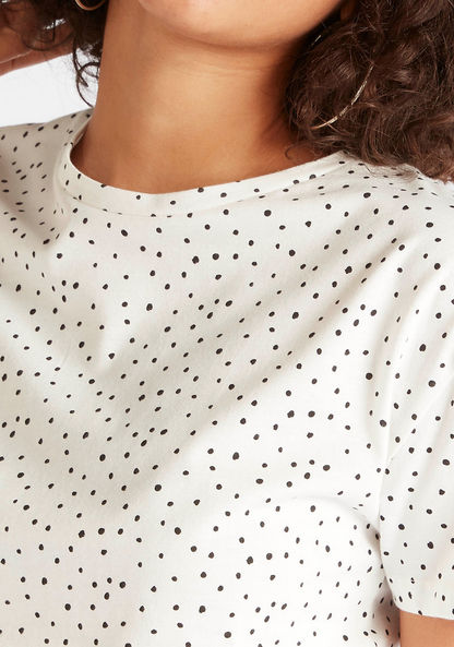 All-Over Print Crew Neck T-shirt with Knot Detail
