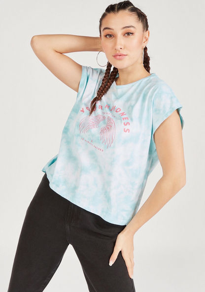 Tie-Dye Print T-shirt with Cap Sleeves