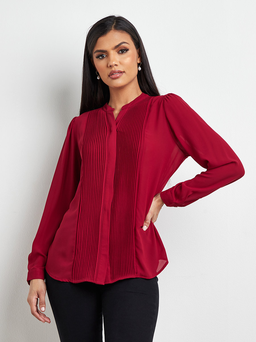 بلوزة بأزرار وكسرات من ستايلي-women-clothing-shirtsandblouses-blouses-image-1