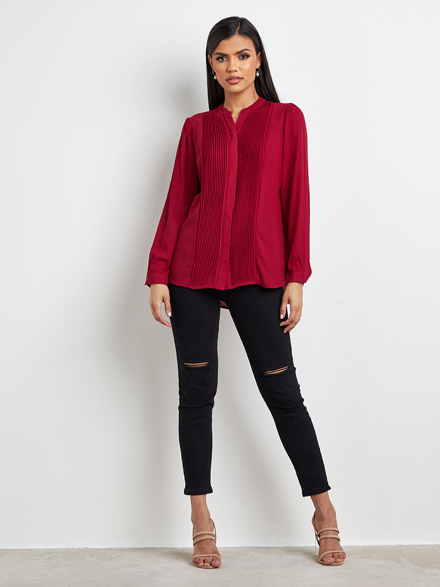 بلوزة بأزرار وكسرات من ستايلي-women-clothing-shirtsandblouses-blouses-image-2