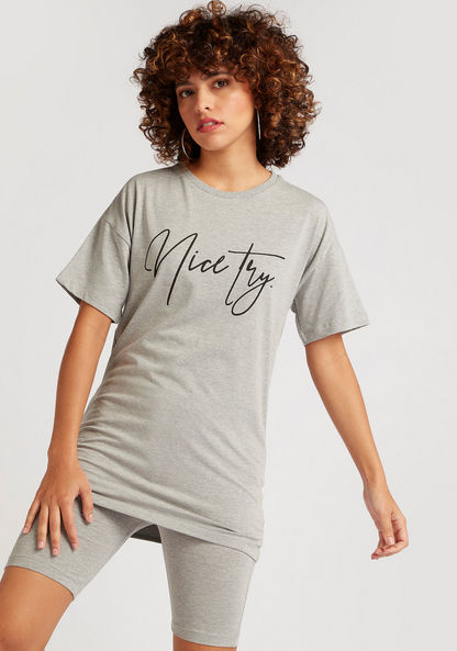 Typographic Print Longline T-shirt with Short Sleeves