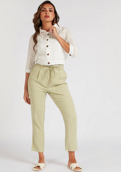 Schiffli Embroidered Collared Shirt with 3/4 Sleeves