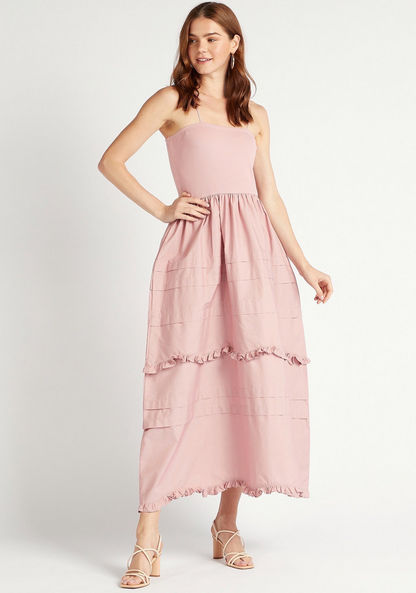 Solid Maxi Tiered A-line Dress with Straps