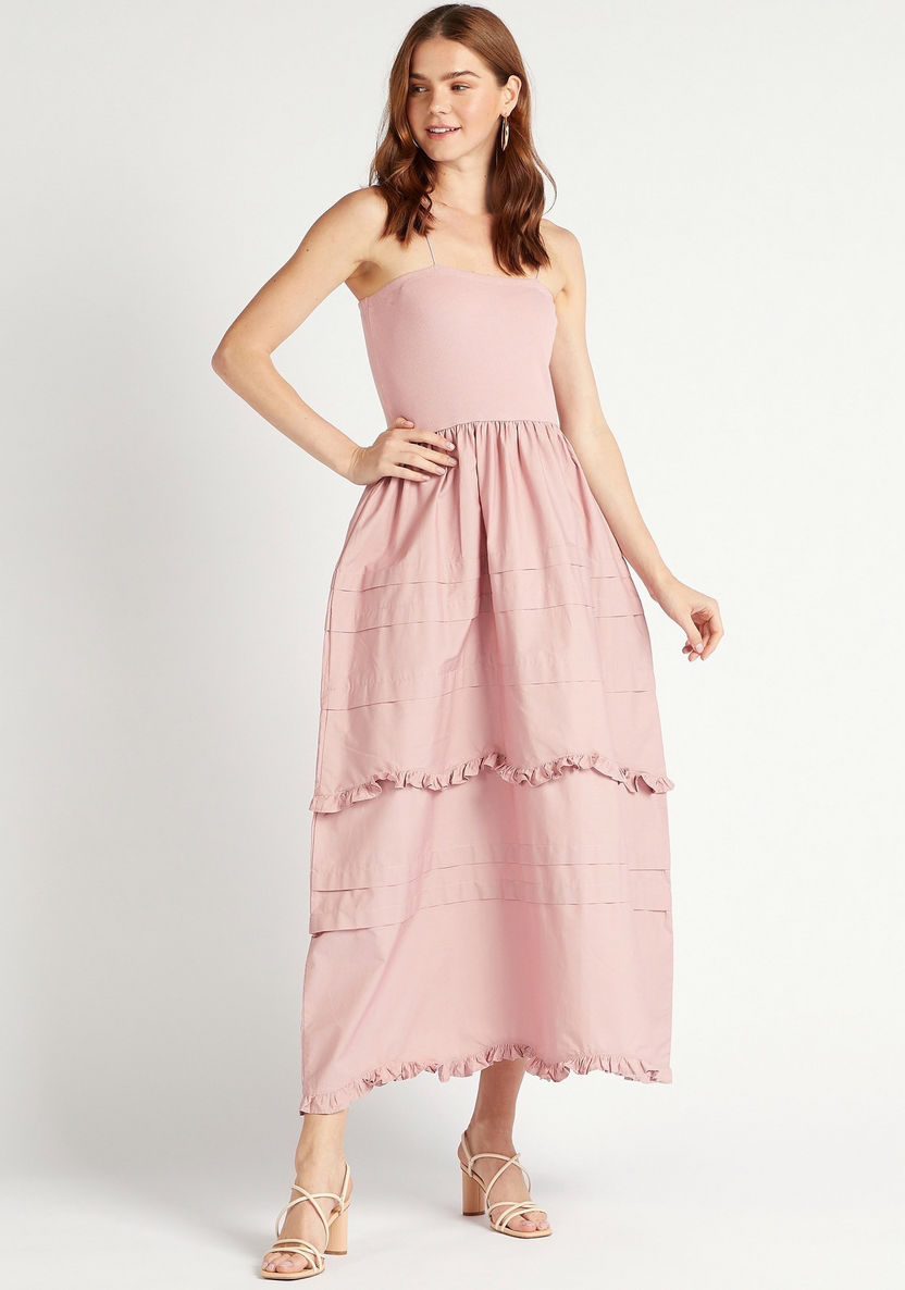 Solid Maxi Tiered A-line Dress with Straps-Dresses-image-0