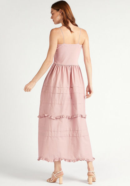 Solid Maxi Tiered A-line Dress with Straps