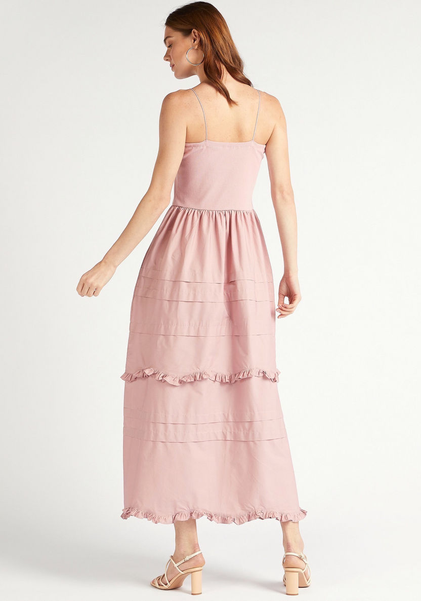 Solid Maxi Tiered A-line Dress with Straps-Dresses-image-3
