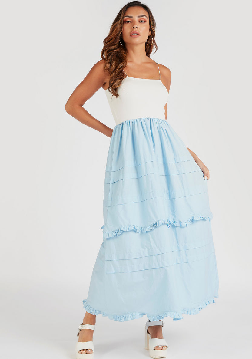 Solid Maxi Tiered A-line Dress with Straps-Dresses-image-0