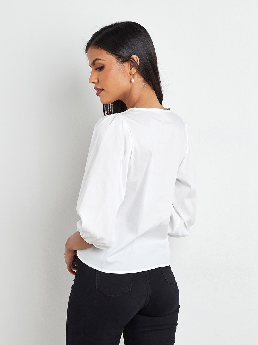 بلوزة سادة مزمومة بأكمام طويلة من ستايلي-women-clothing-shirtsandblouses-blouses-image-3
