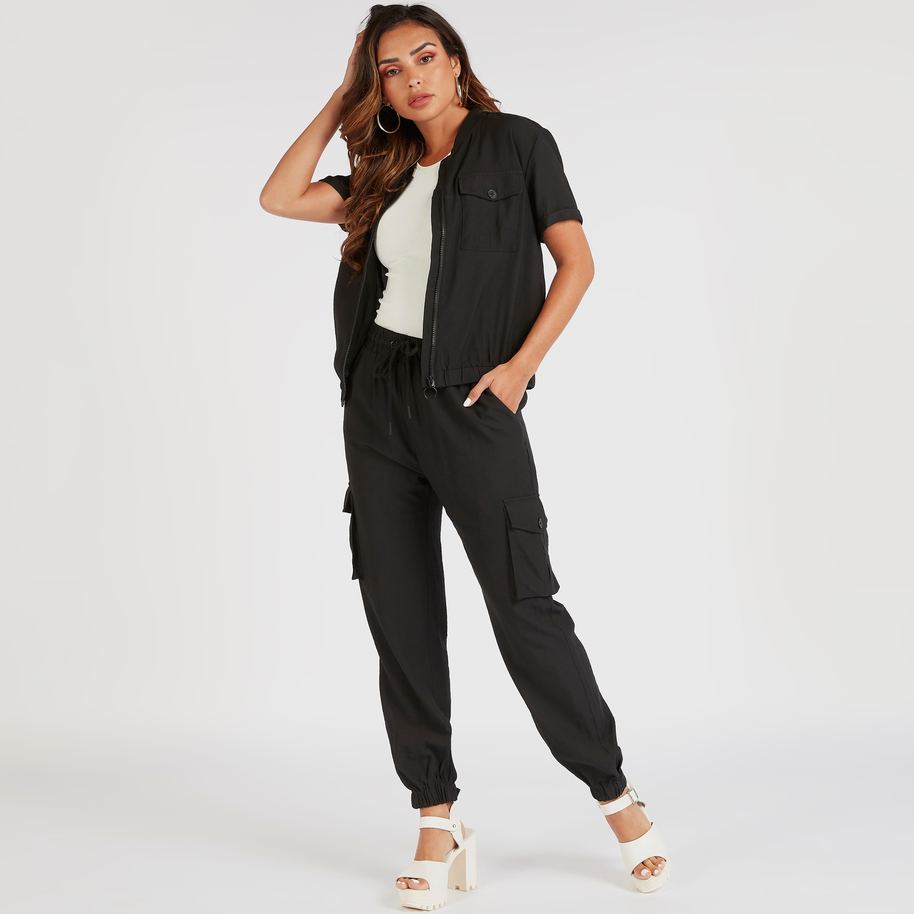Solid Lightweight Zipper Jacket with Short Sleeves and Pockets-women-winterwear-coatsandjackets-jackets-image-2