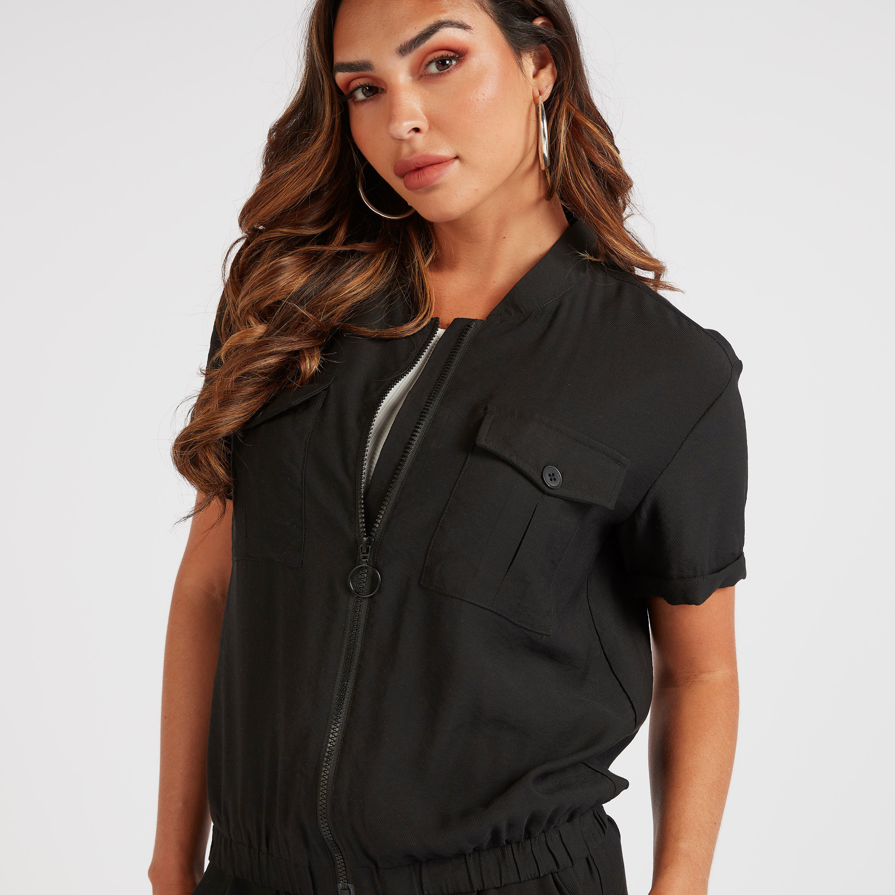 Solid Lightweight Zipper Jacket with Short Sleeves and Pockets-women-winterwear-coatsandjackets-jackets-image-3