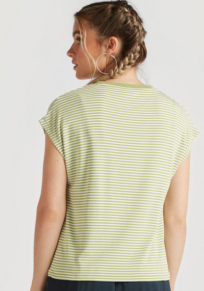 Striped Crew Neck T-shirt with Cap Sleeves