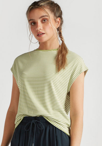 Striped Crew Neck T-shirt with Cap Sleeves