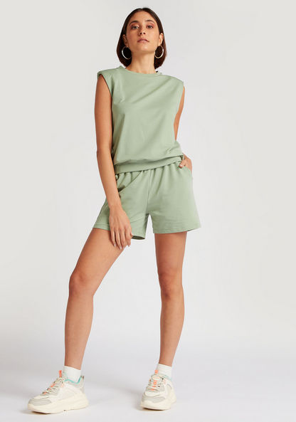Solid High-Rise Shorts with Drawstring Closure and Pockets