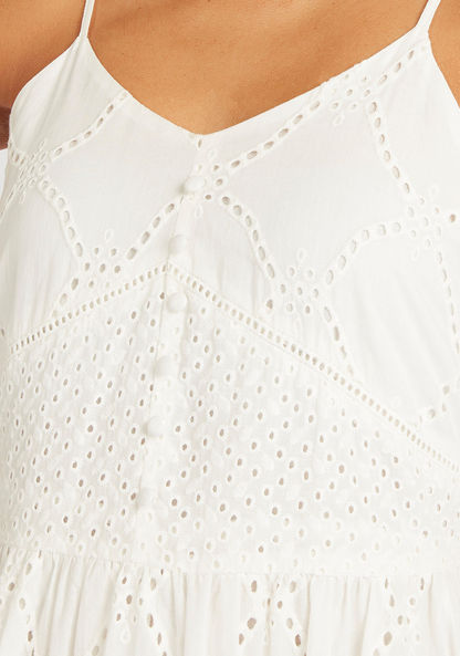 Schiffli Embroidered V-neck Strappy A-line Maxi Dress