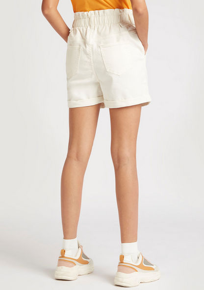 Solid High-Rise Denim Shorts with Buckle Accents