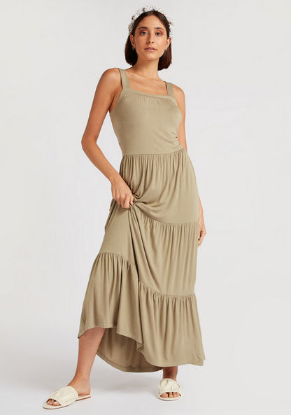 Solid Maxi A-line Dress with Straps and Back Tie-Ups