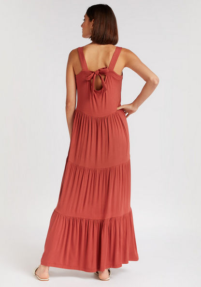 Solid Maxi A-line Dress with Straps and Back Tie-Ups