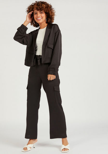 Solid High-Rise Slim Fit Trousers with Waist Tie-Ups and Flap Pockets-Pants-image-1