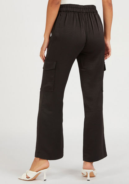 Solid High-Rise Slim Fit Trousers with Waist Tie-Ups and Flap Pockets-Pants-image-3
