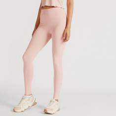 Textured High-Rise Leggings with Elasticised Waistband