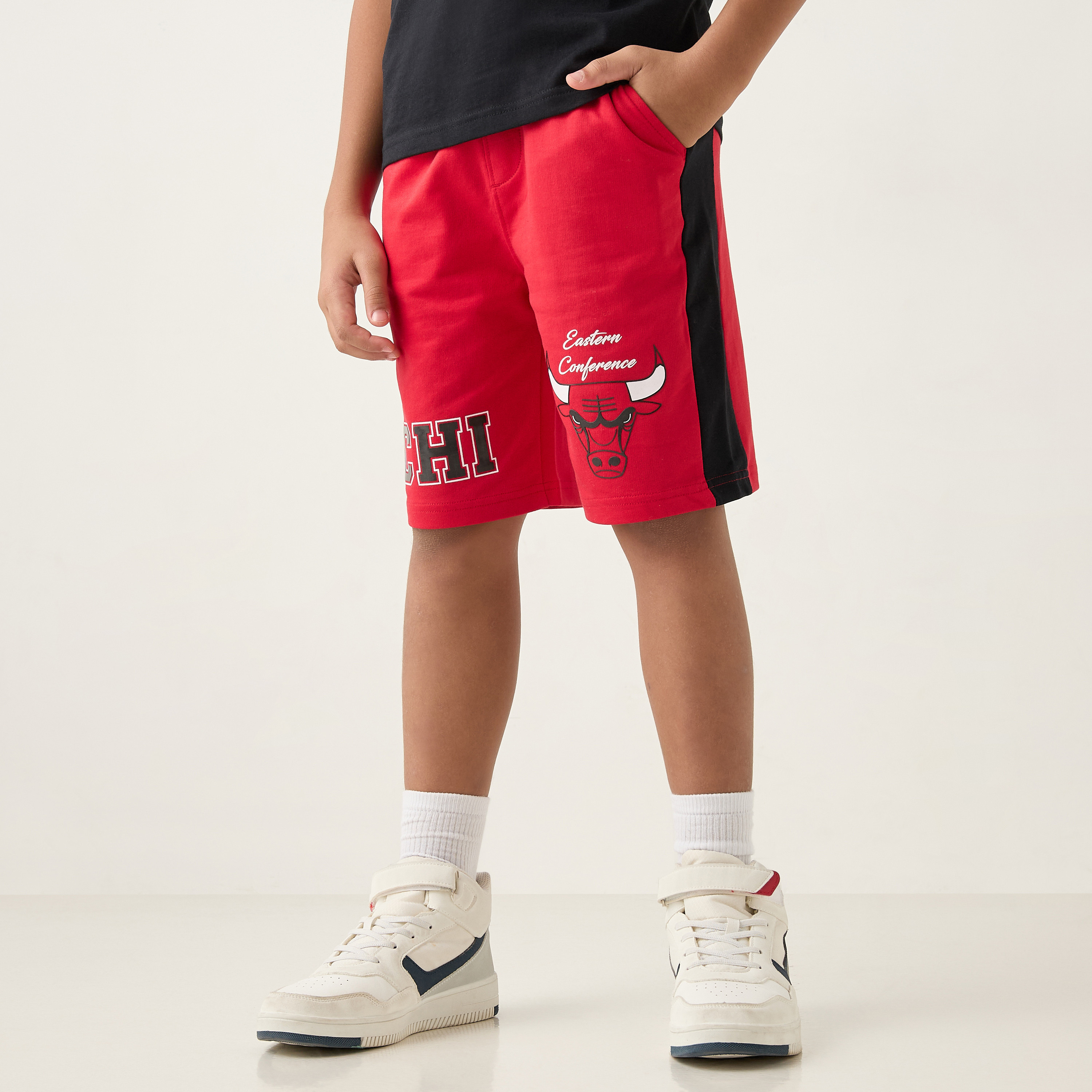 NBA Printed Shorts with Elasticated Waistband and Pockets