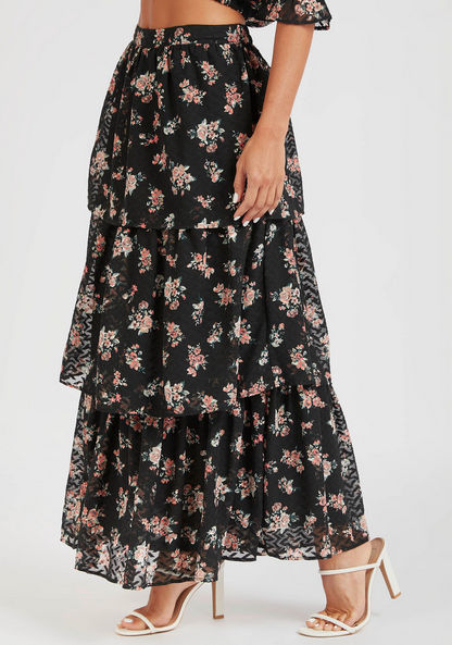 Floral Print Tiered A-line Maxi Skirt