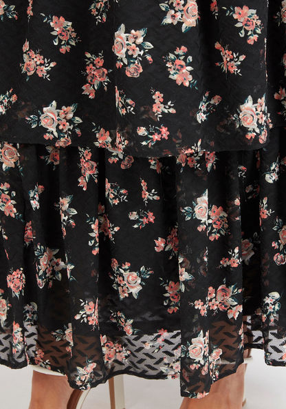 Floral Print Tiered A-line Maxi Skirt-Skirts-image-2